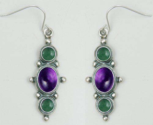 Sterling Silver Drop Dangle Earrings With Amethyst And Jade